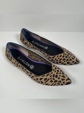 Rothy’s The Point Leopard Print Knit Flats Cat Animal Print Black Brown Size 9.5